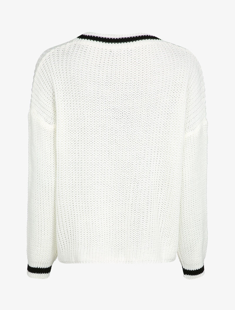 Pull oversize en maille tressée - Blanc/noir - 3