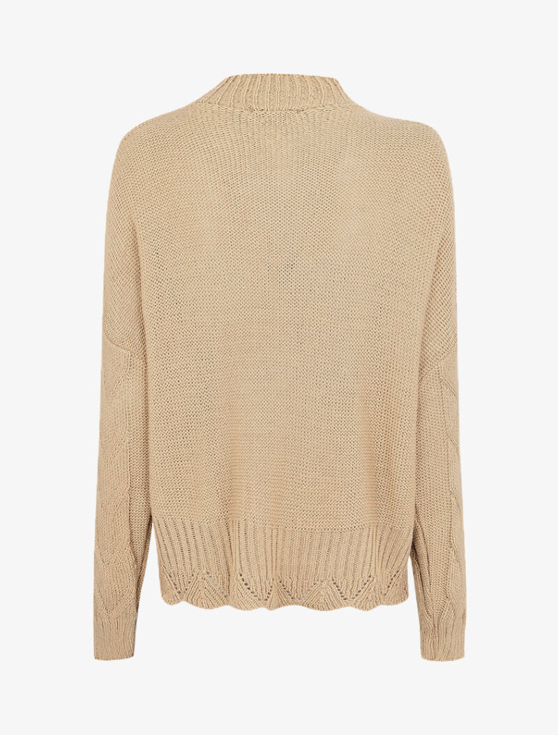 Pull loose en maille tressée à col montant - Camel - 2