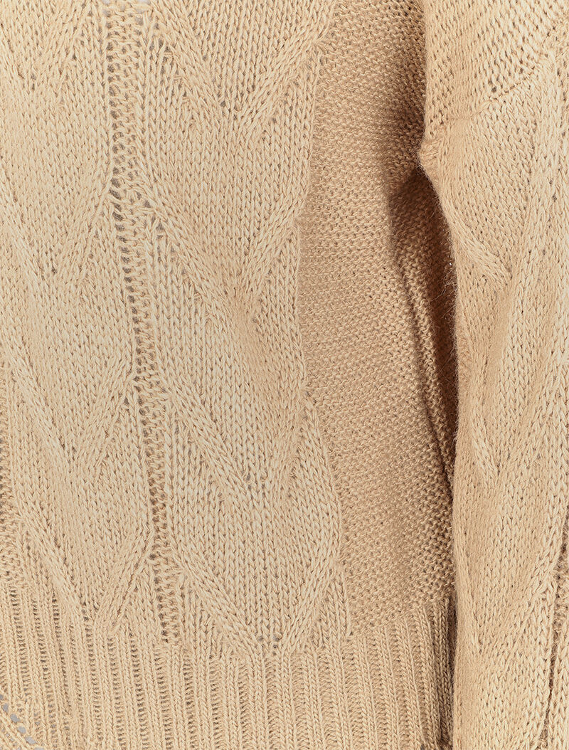 Pull loose en maille tressée à col montant - Camel - 3