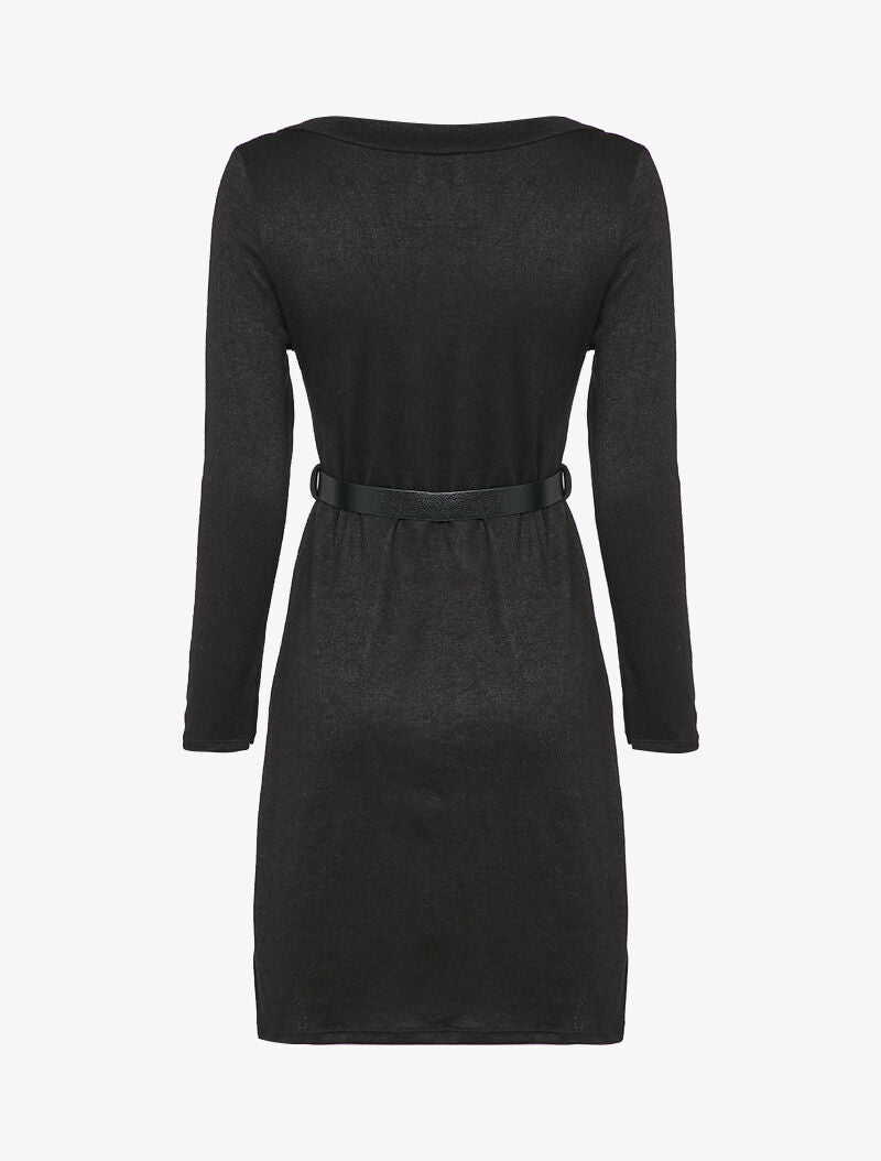 Robe pull à col V en dentelle - Noir - 2