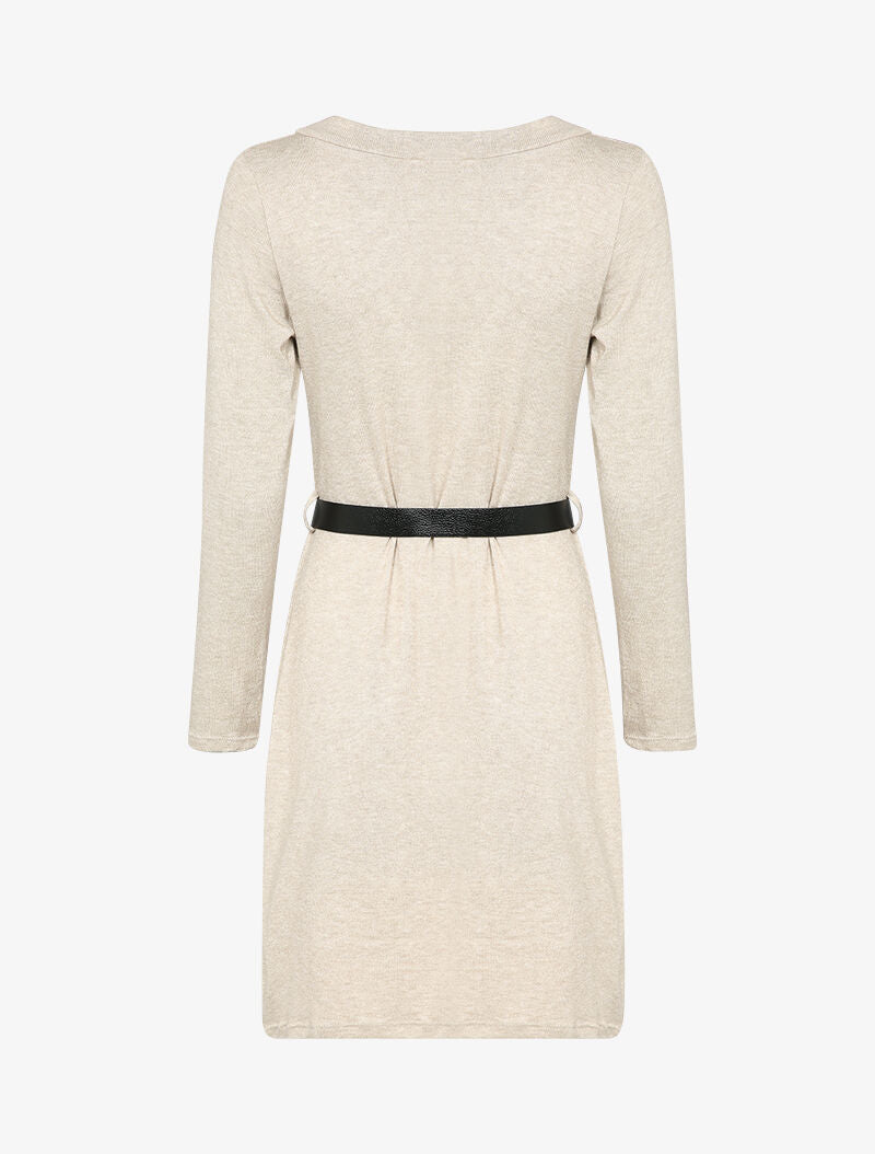 Robe pull à col V en dentelle - Beige - 2