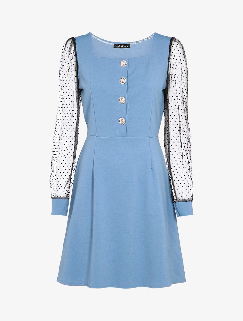 Robe patineuse à manches ajourées - Bleu ciel - 2