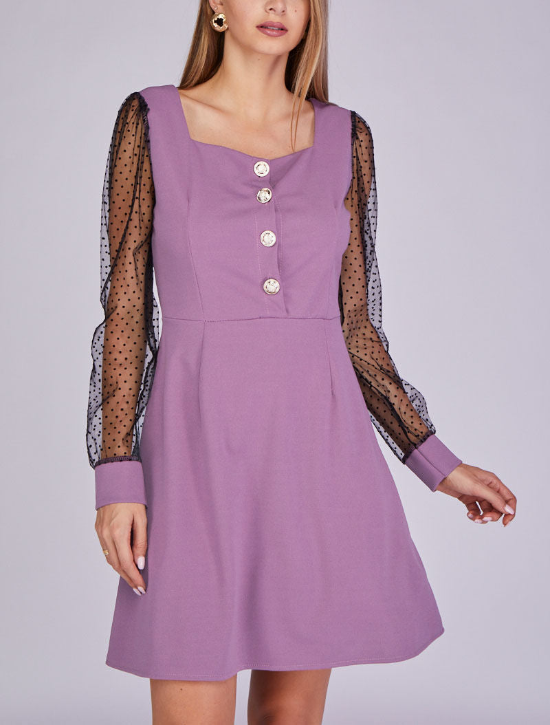 Robe patineuse à manches ajourées - Lilas - 5