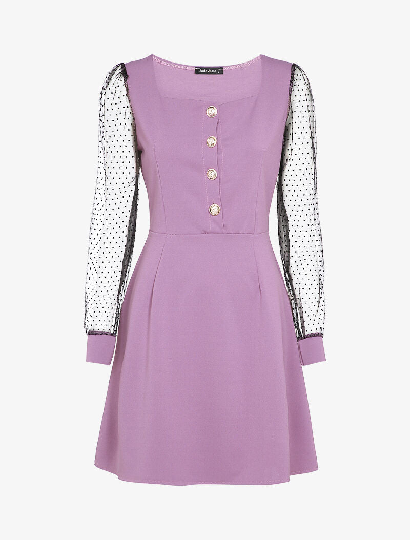 Robe patineuse à manches ajourées - Lilas - 2