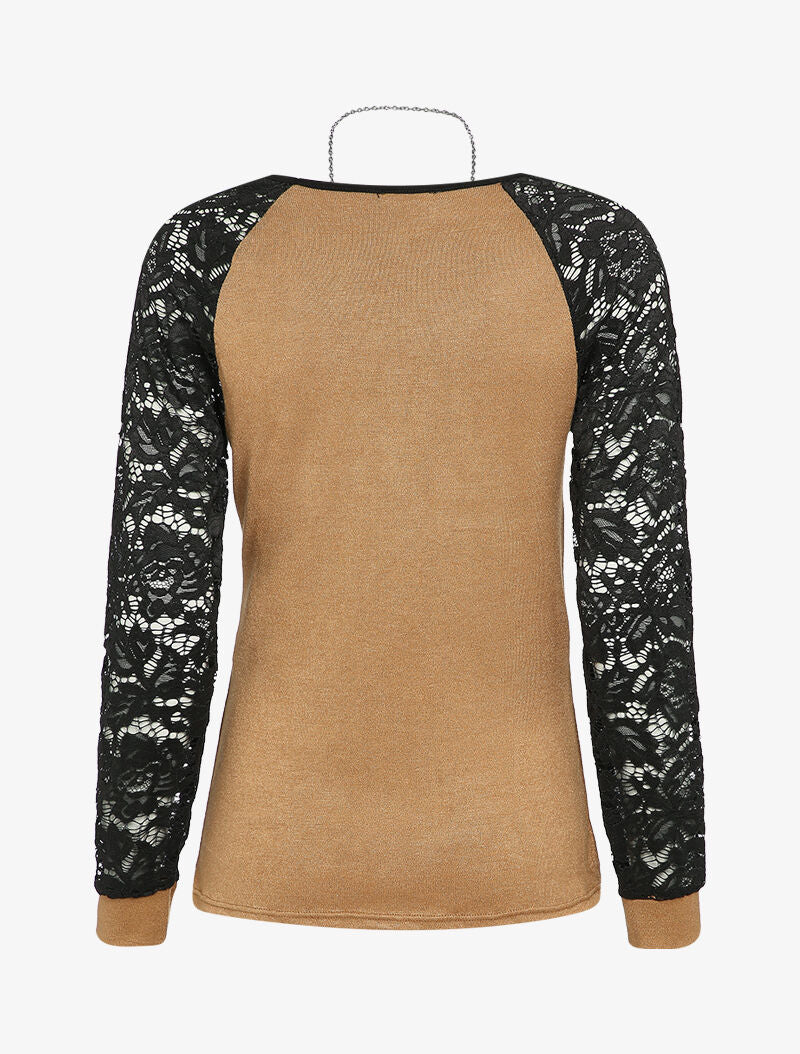 Pull à manches raglan en dentelle - Camel - 2