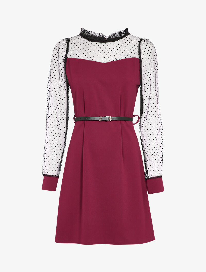 Robe à épaules et manches en plumetis - Bordeaux - 1