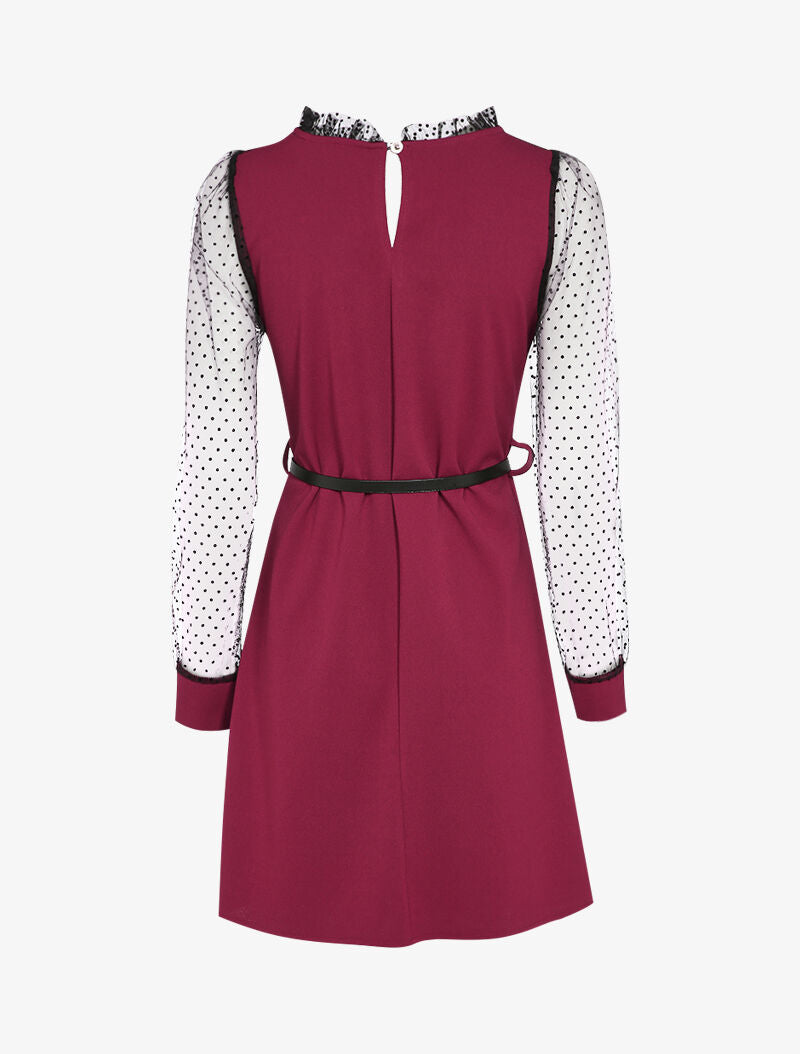 Robe à épaules et manches en plumetis - Bordeaux - 2