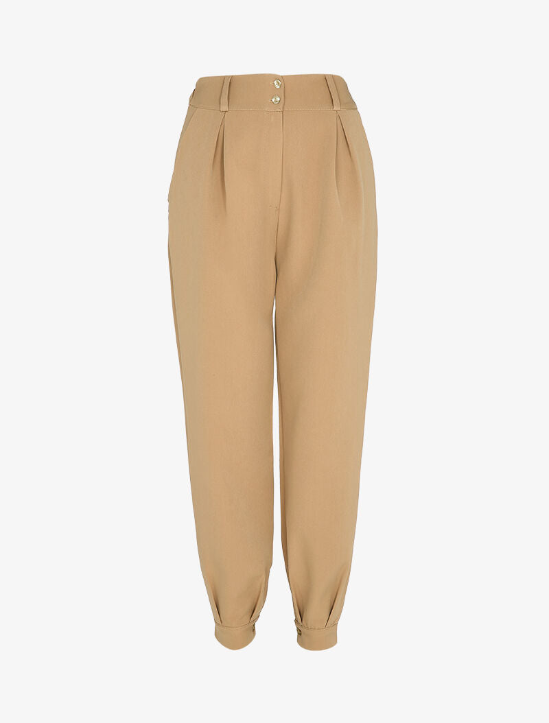 Pantalon carotte à chevilles boutonnées - Camel - 1
