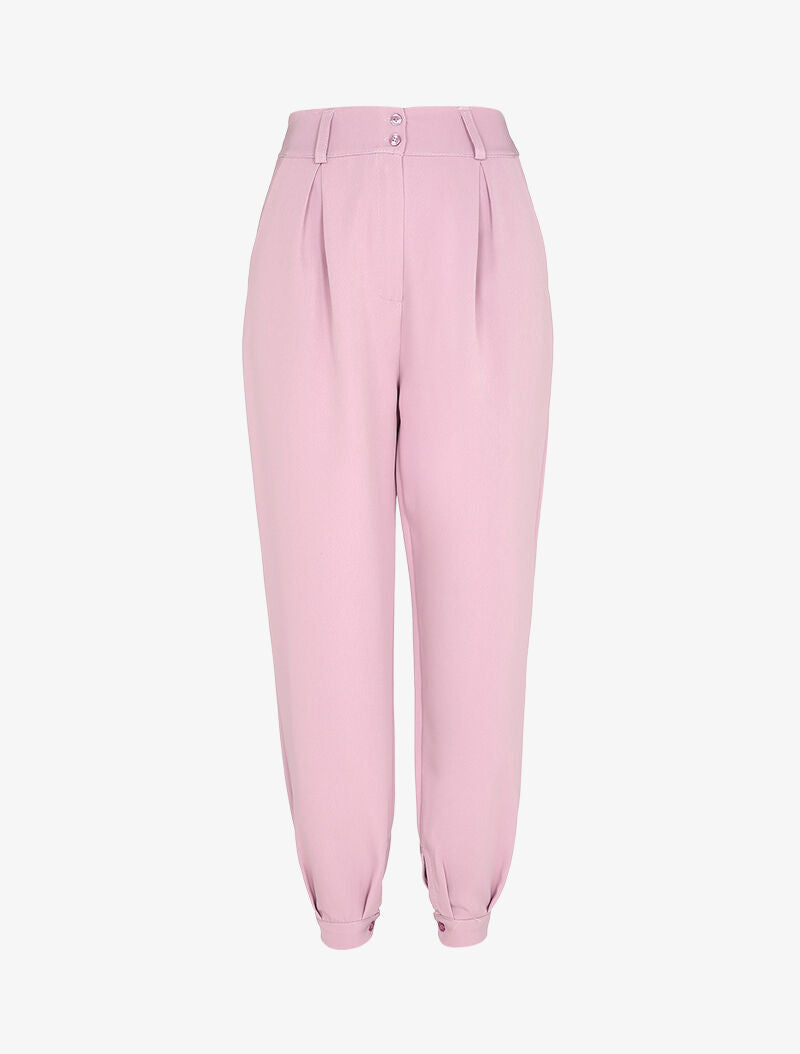 Pantalon carotte à chevilles boutonnées - Rose poudré - 1