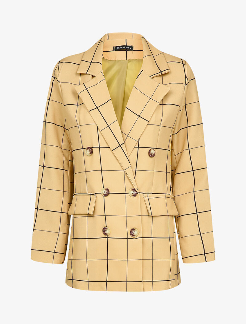 Blazer croisé à carreaux - Camel - 3