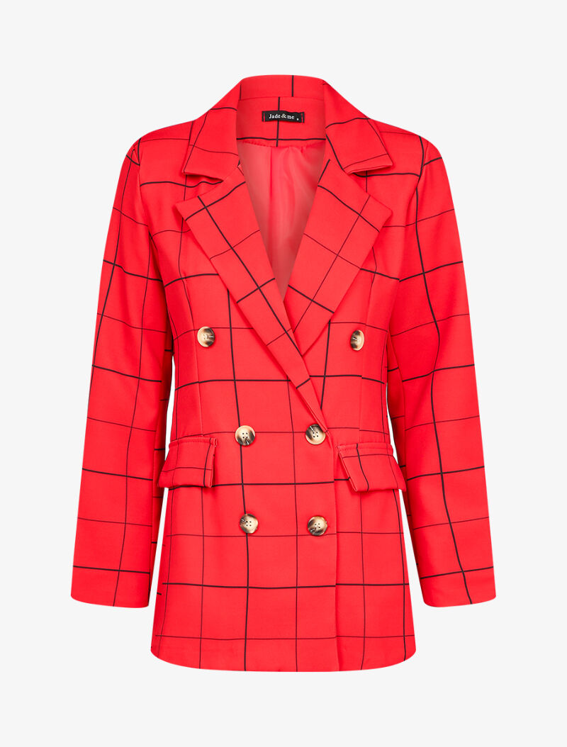 Blazer croisé à carreaux - Rouge - 3