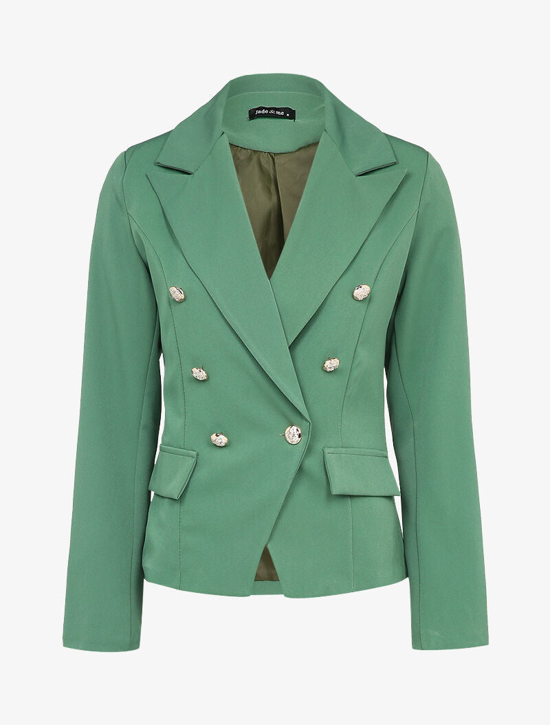 Blazer court style officier à poches décoratives - Vert - 3