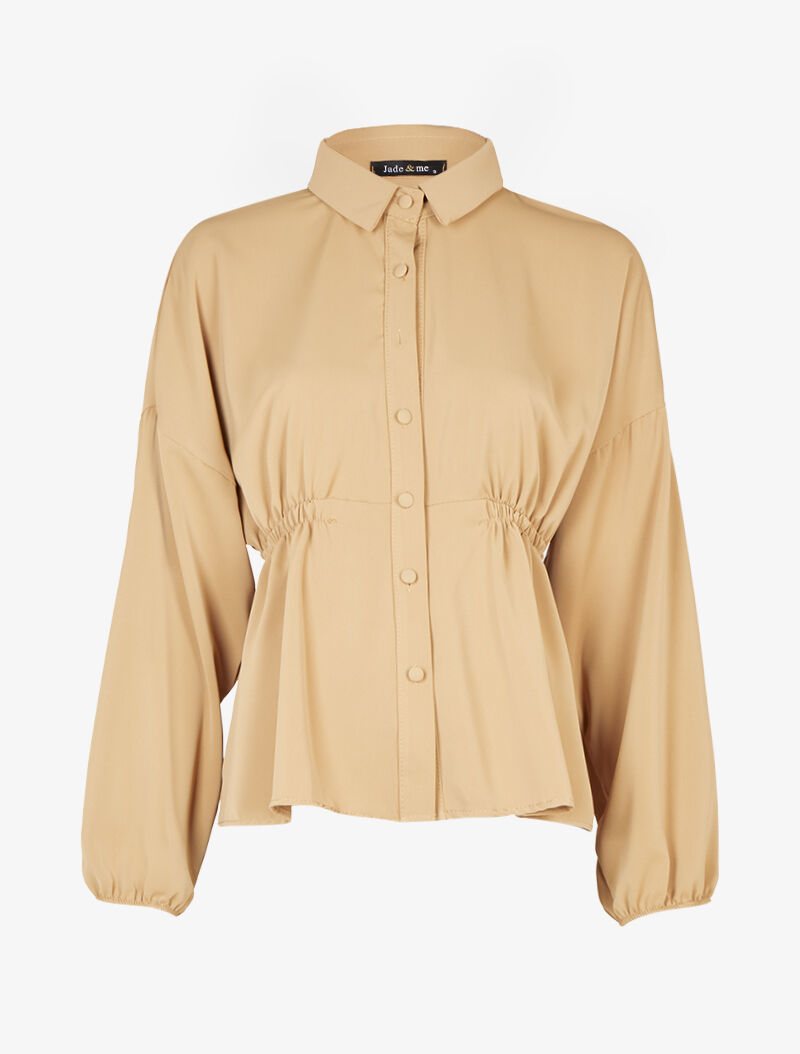 Chemise fluide cintrée à manches style kimono - Beige - 1