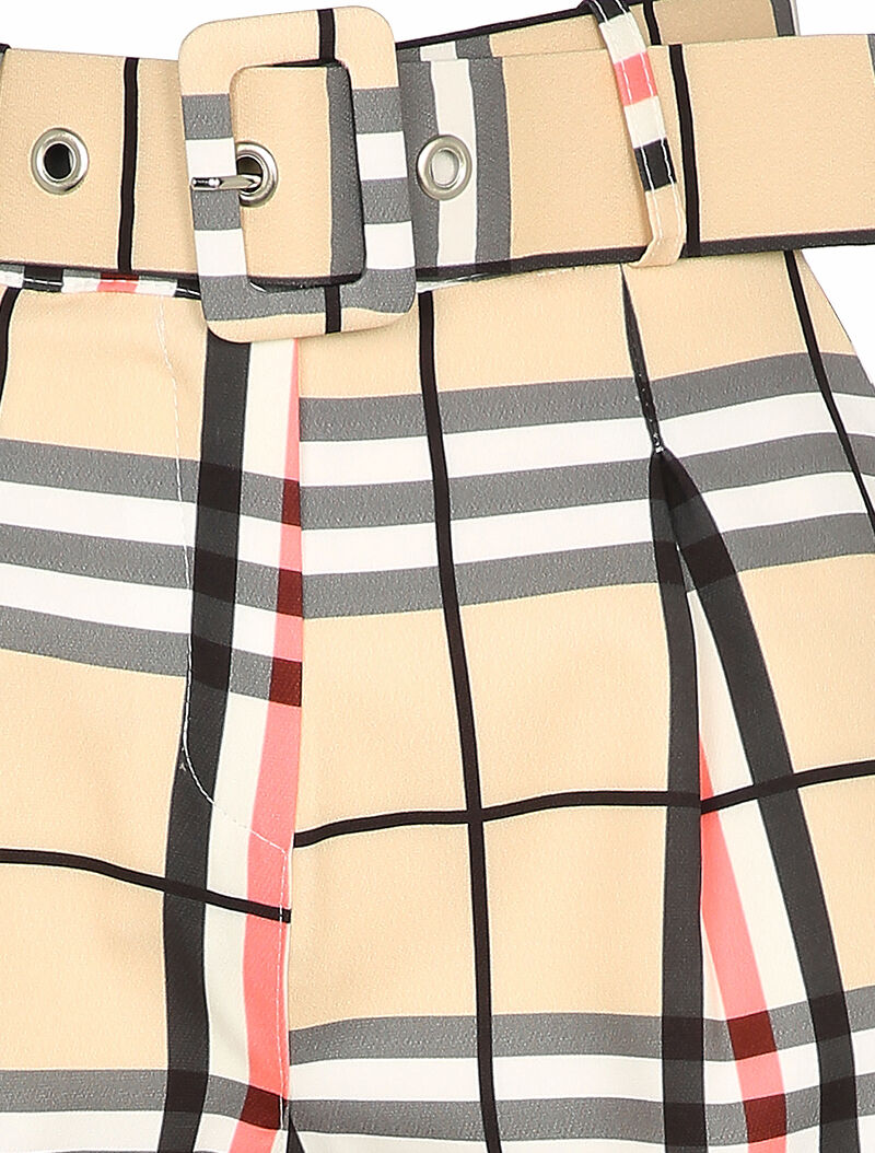 Short ceinturé imprimé tartan - Beige - 3