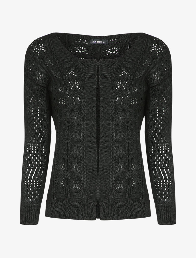 Cardigan ouvert en maille ajourée - Noir - 1