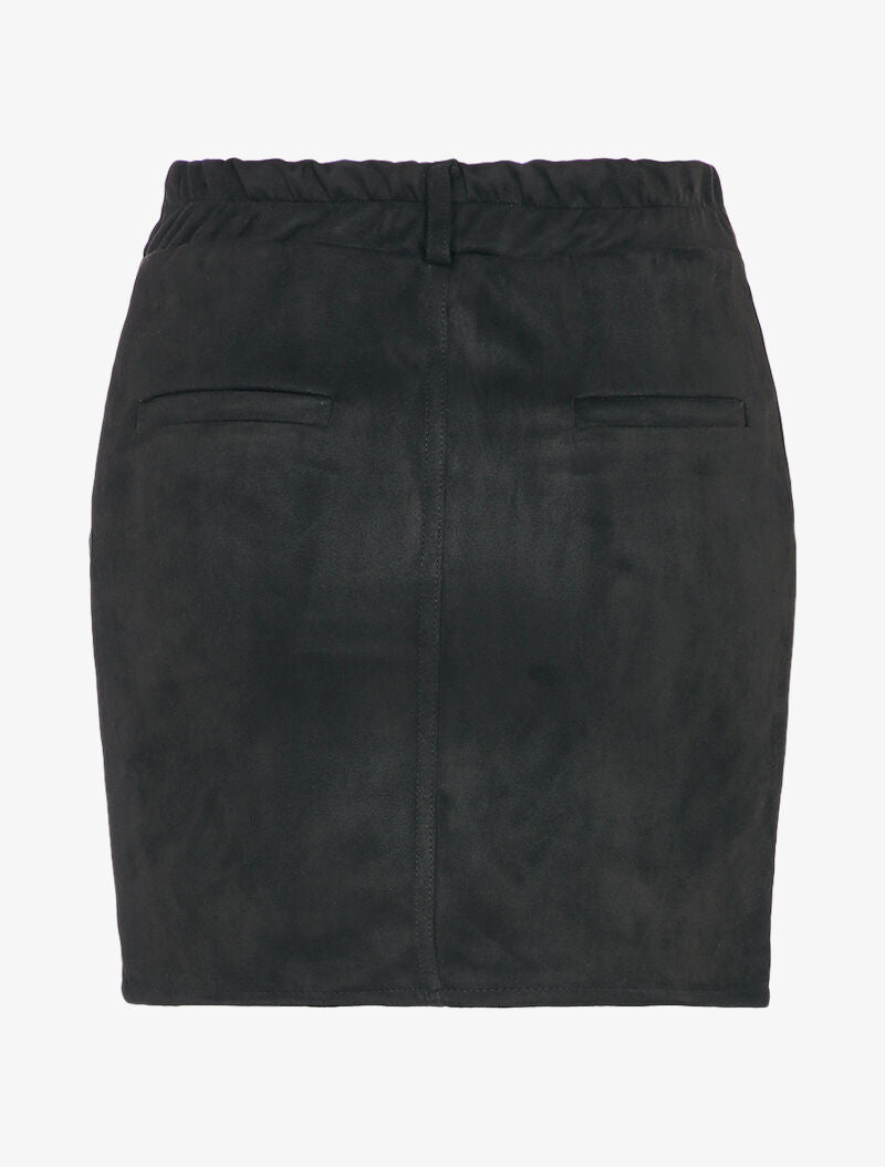 Jupe en suédine boutonnée à taille élastiquée - Noir - 2