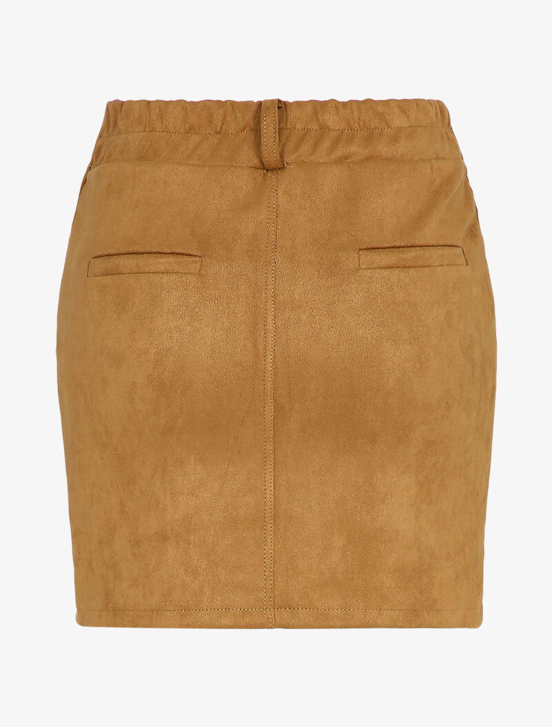 Jupe en suédine boutonnée à taille élastiquée - Camel - 2