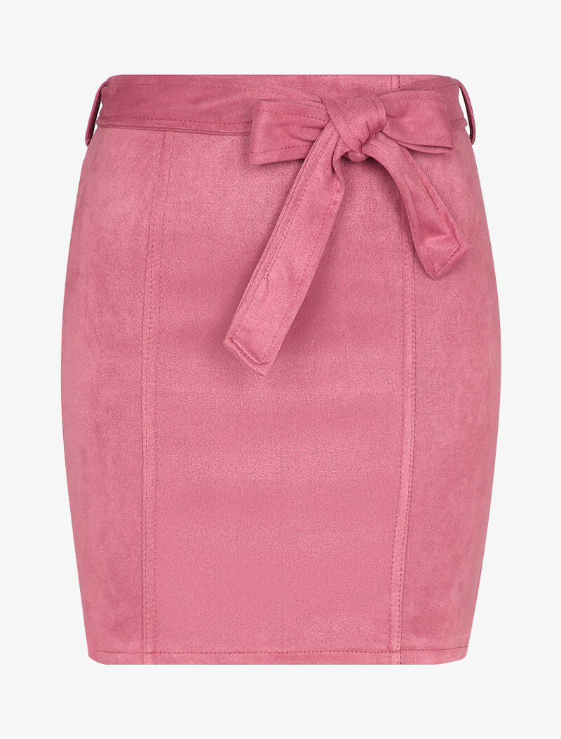 Jupe courte coupe crayon en suédine - Rose - 1