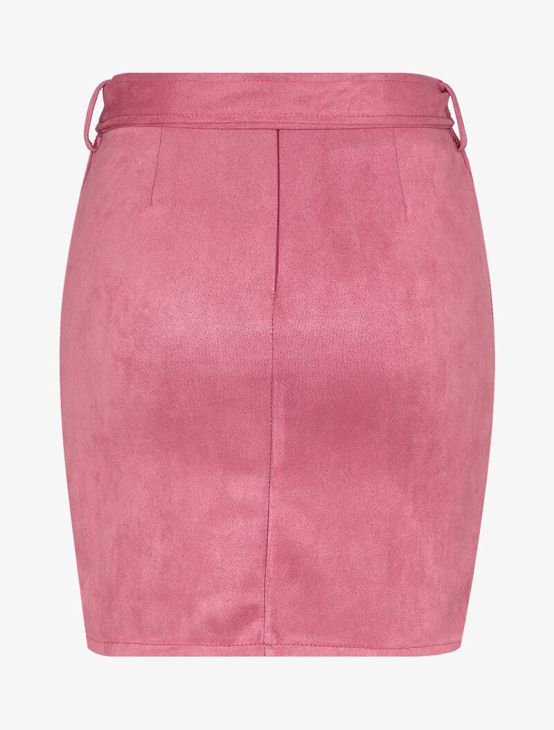 Jupe courte coupe crayon en suédine - Rose - 2