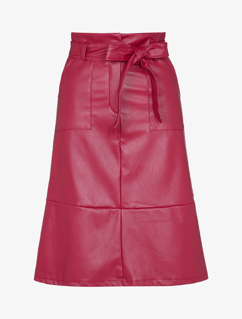 Jupe midi coupe trapèze en simili - Rouge - 1