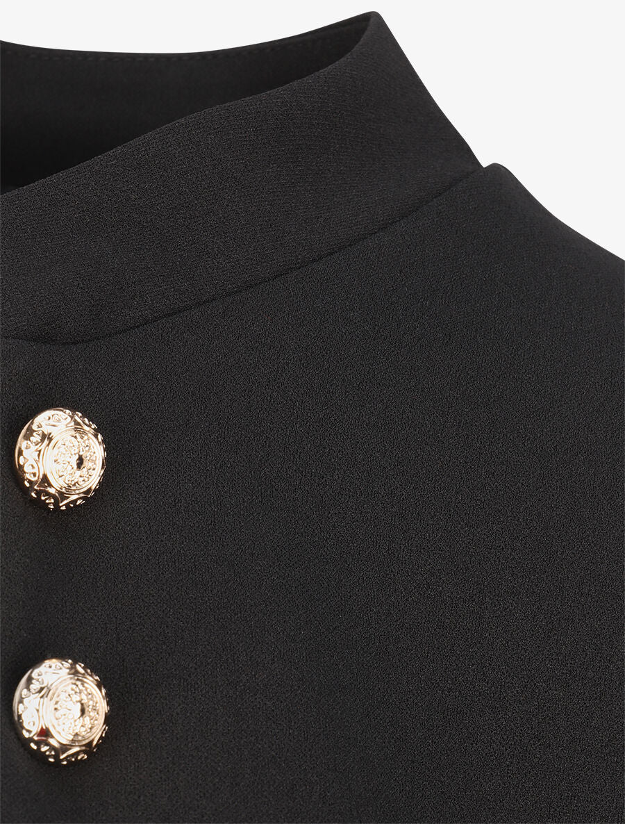 Veste courte à boutons stylisés dorés - Noir - 3