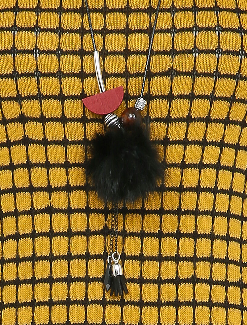 Robe pull évasée à carreaux et manches longues - Moutarde - 3