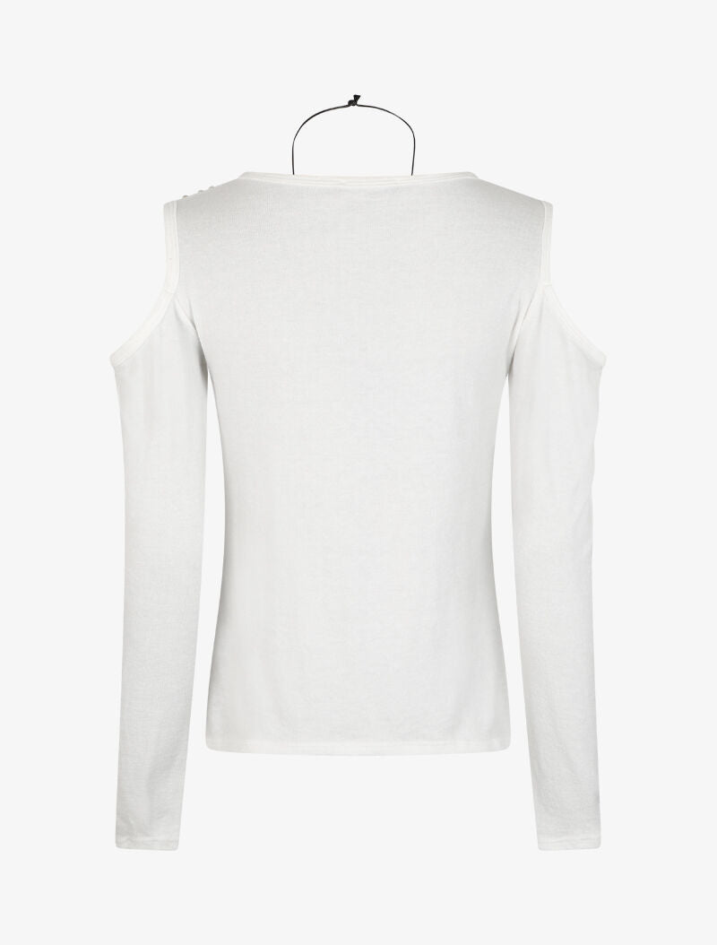 Pull fin à épaules dénudées ornées de perles - Blanc - 2