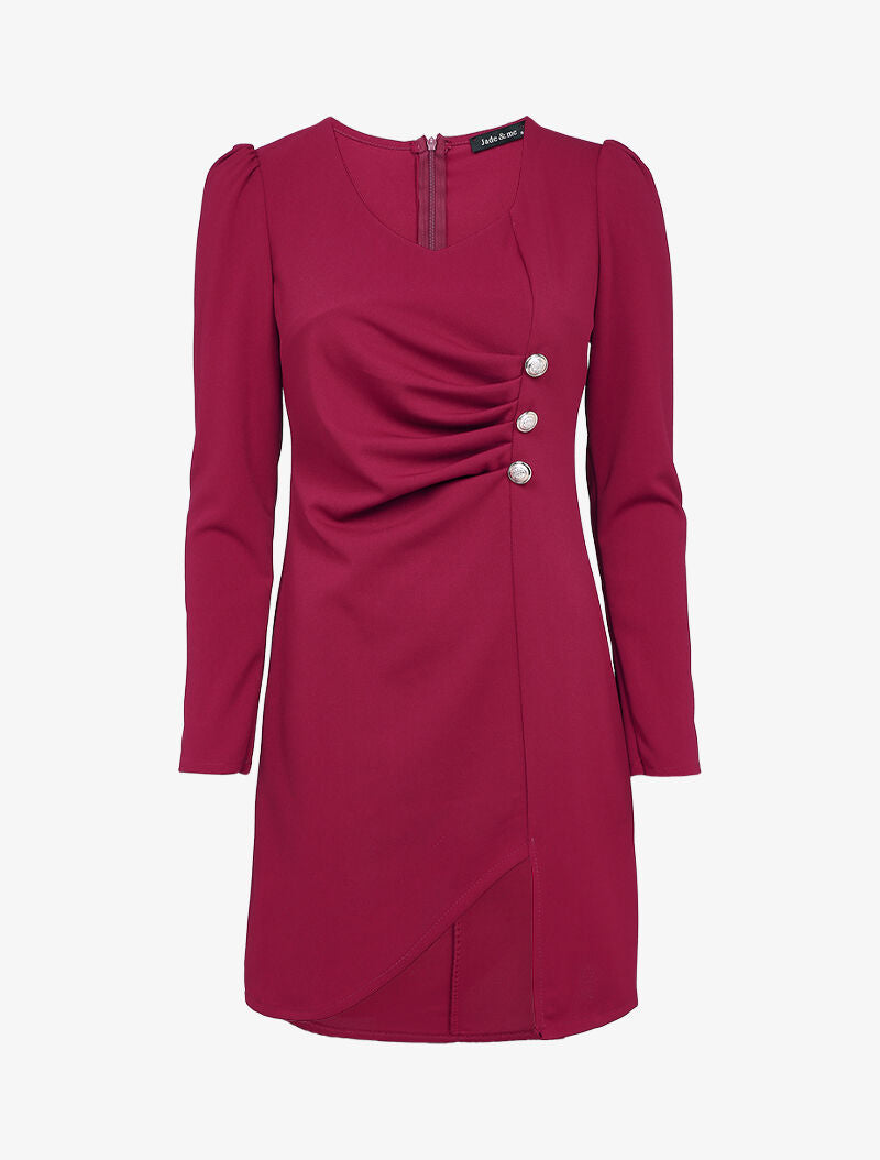 Robe drapée à boutons stylisés - Bordeaux - 1