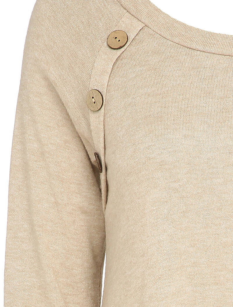 Pull long à manches raglan à détails boutons - Beige - 3