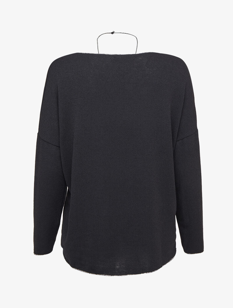Pull oversize à liserés irisés avec sautoir - Noir - 2