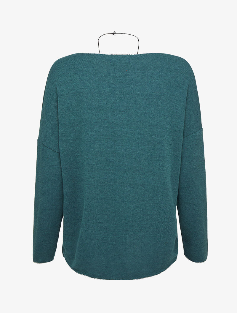 Pull oversize à liserés irisés avec sautoir - Bleu canard - 2