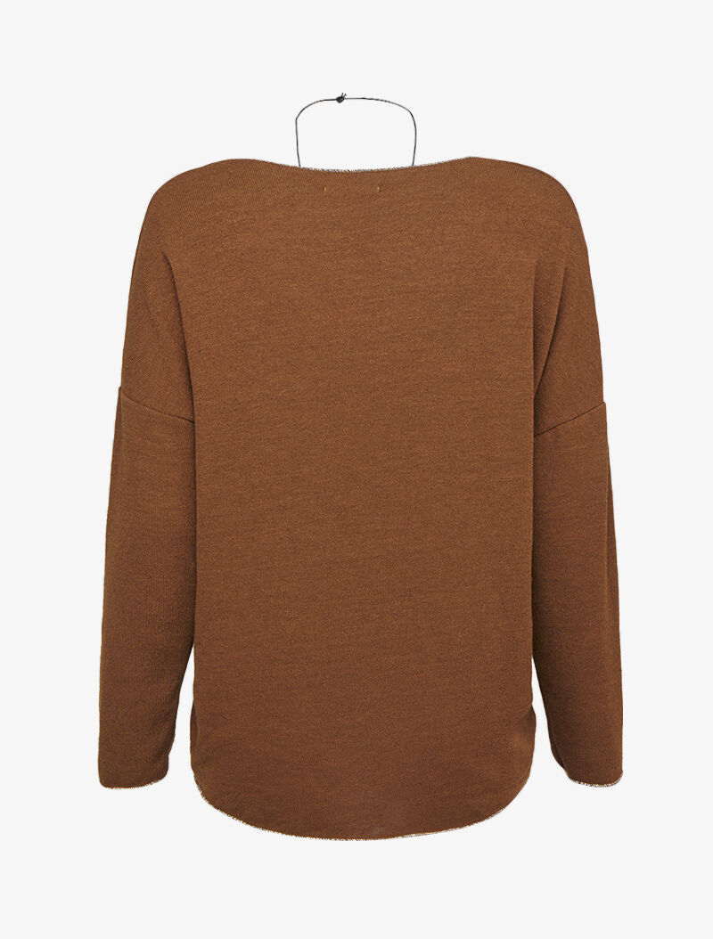 Pull oversize à liserés irisés avec sautoir - Marron - 2