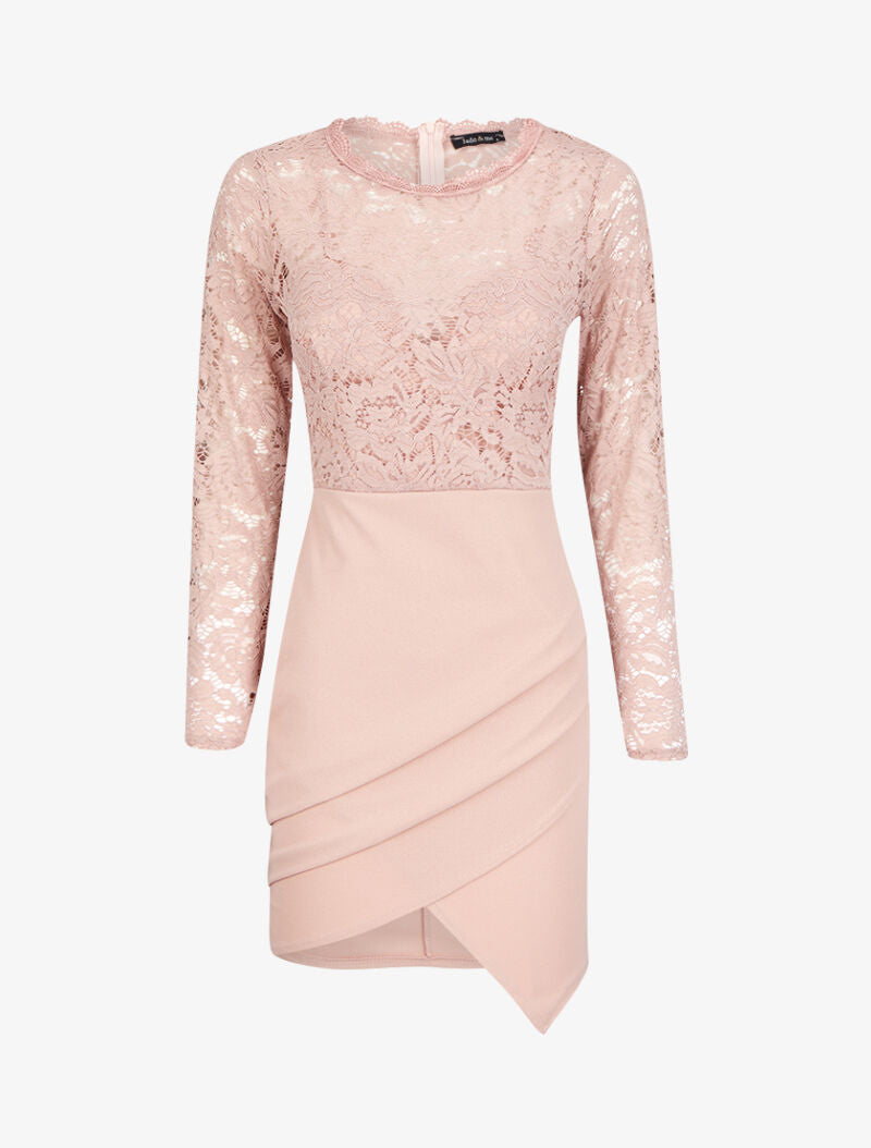 Robe drapée à empiècement dentelle - Rose - 1