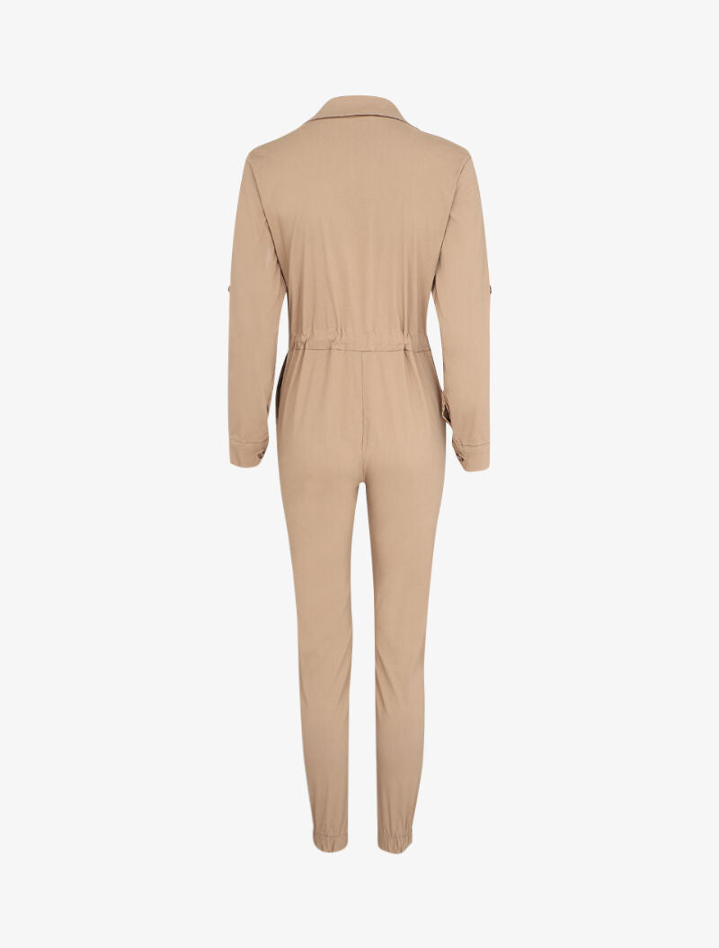 Combinaison slim à poches à rabats - Beige - 2
