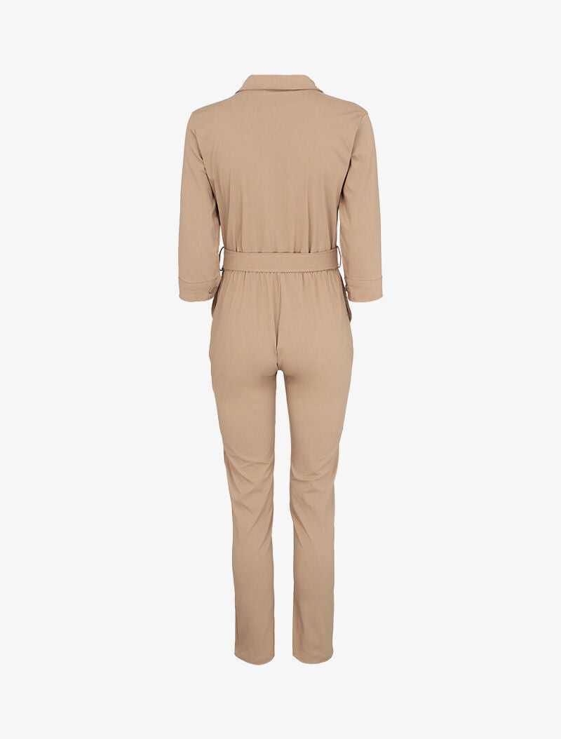 Combinaison à manches 3/4 et poches à rabats - Beige - 2