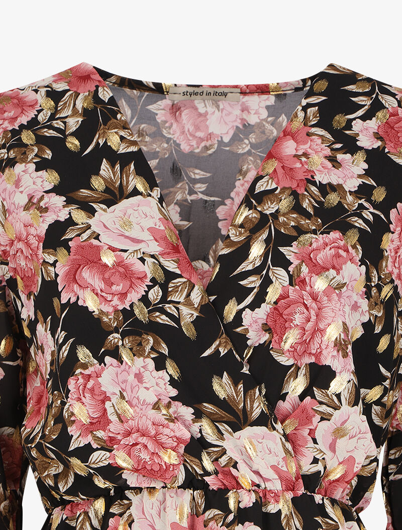 Robe longue à imprimé roses - Noir - 3