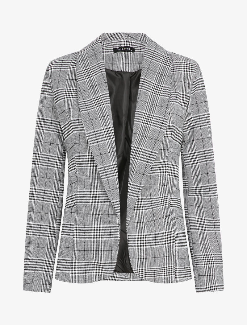 Blazer imprimé prince de galles à bords arrondis - Noir - 4