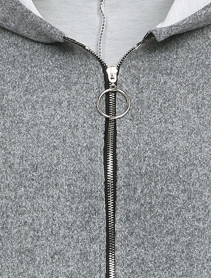 Manteau mi-long à capuche et manches à revers - Gris chiné - 3