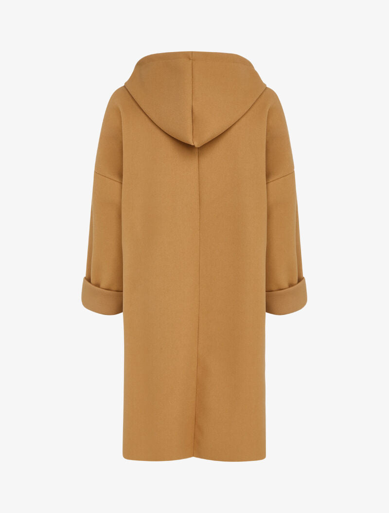 Manteau mi-long à capuche et manches à revers - Camel - 2