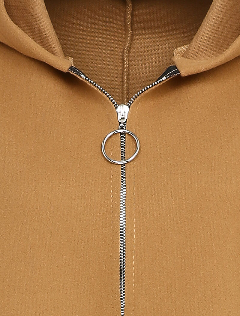 Manteau mi-long à capuche et manches à revers - Camel - 3