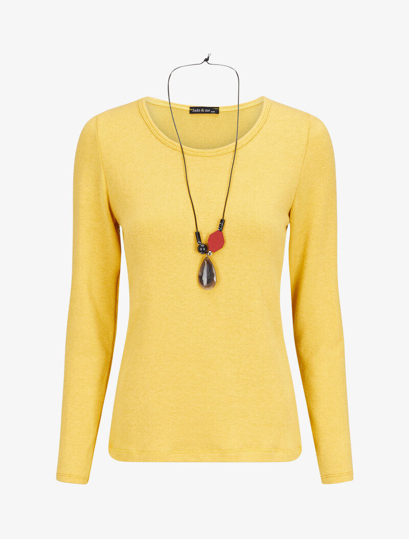 Pull doux à col rond et manches longues - Jaune - 1