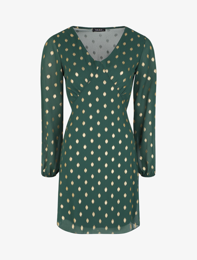 Robe empire à imprimé pois dorés - Vert - 1