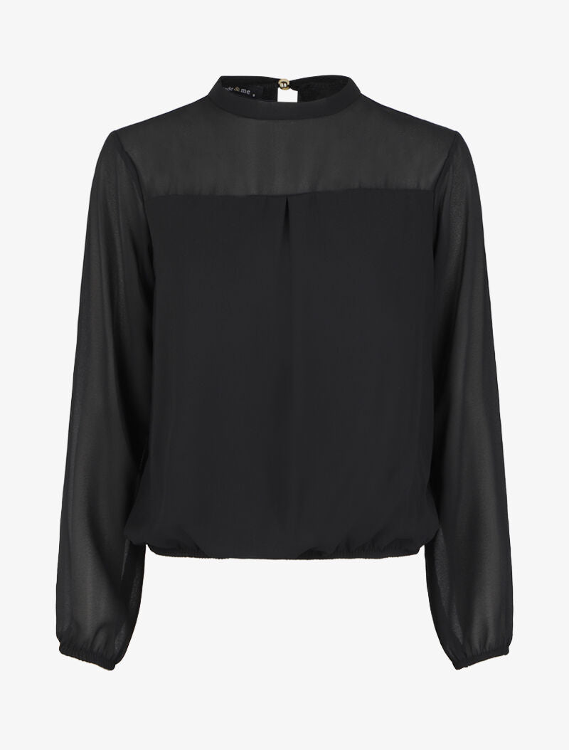 Blouse en voile unie - Noir - 1