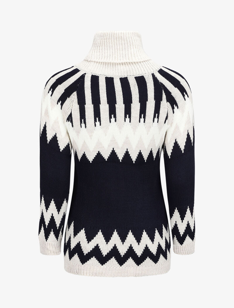 Pull long à col roulé et motifs géométriques - Beige - 2