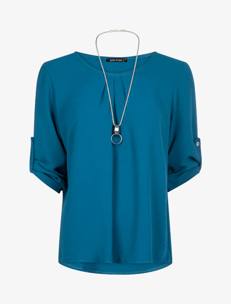 Blouse fluide avec sautoir - Bleu pétrole - 1