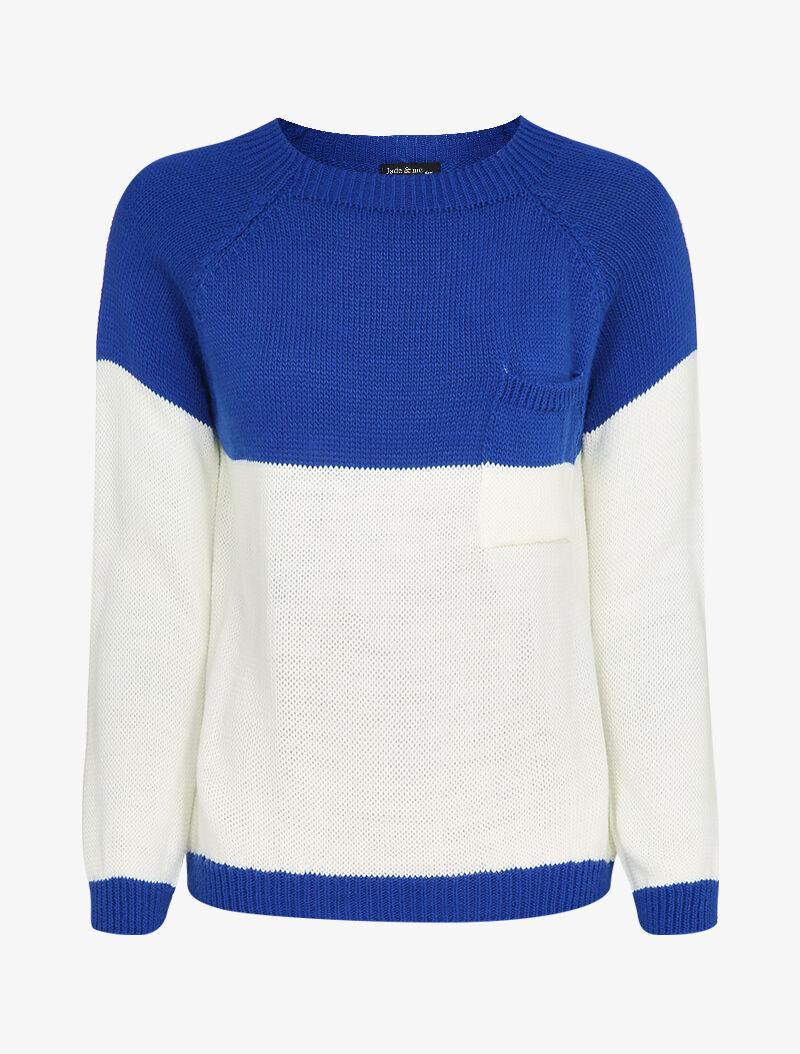 Pull coupe droite bicolore - Bleu roi/blanc - 1