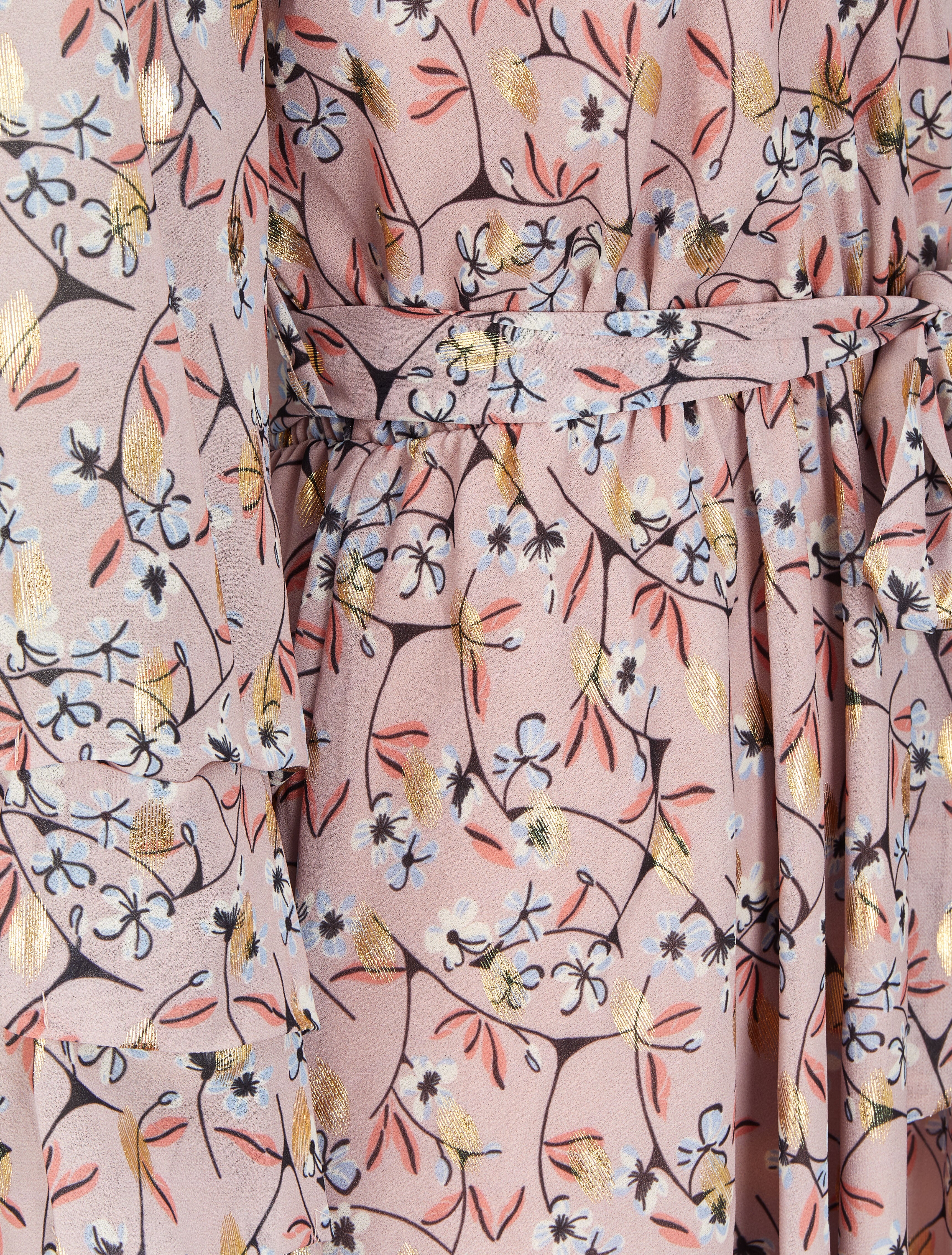 Robe patineuse imprimé fleurs de cerisier lamé à manches plissées - Rose pâle - 3