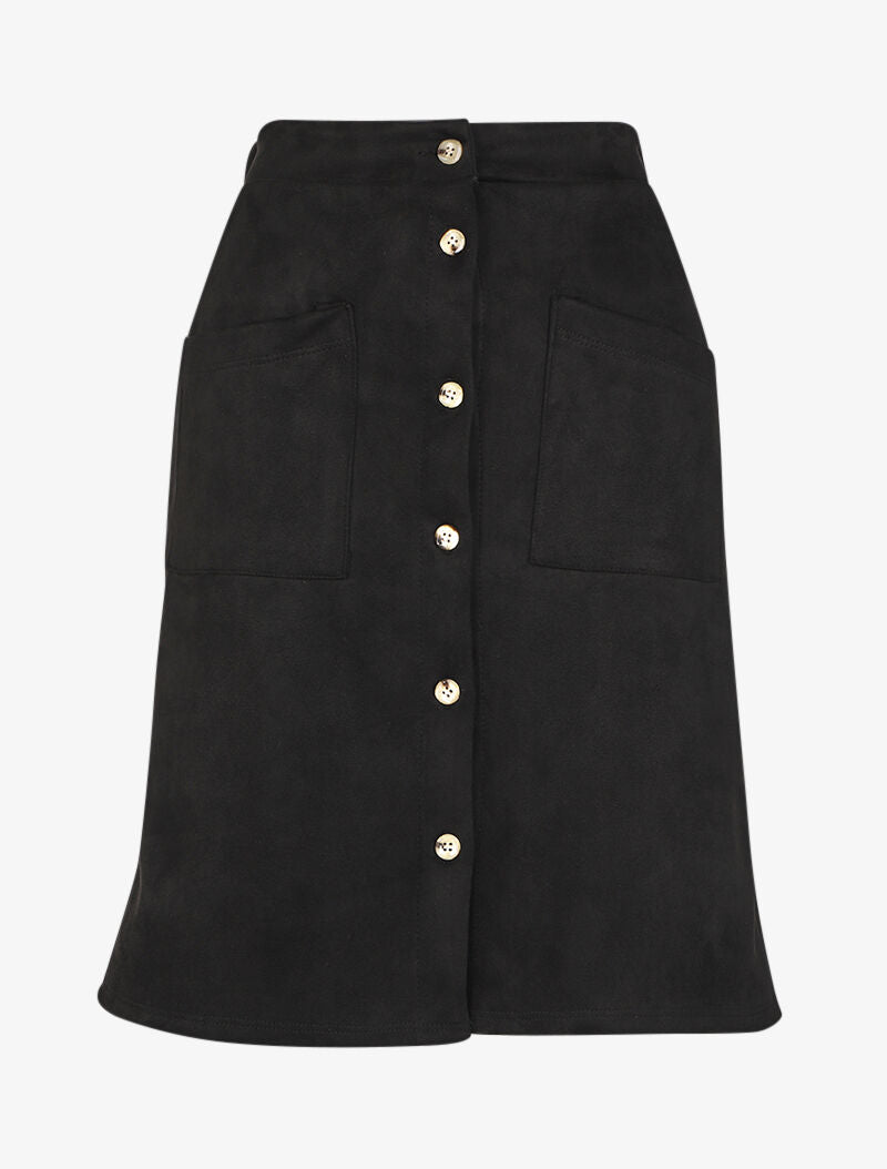 Jupe suédée à fermeture boutonnée - Noir - 1