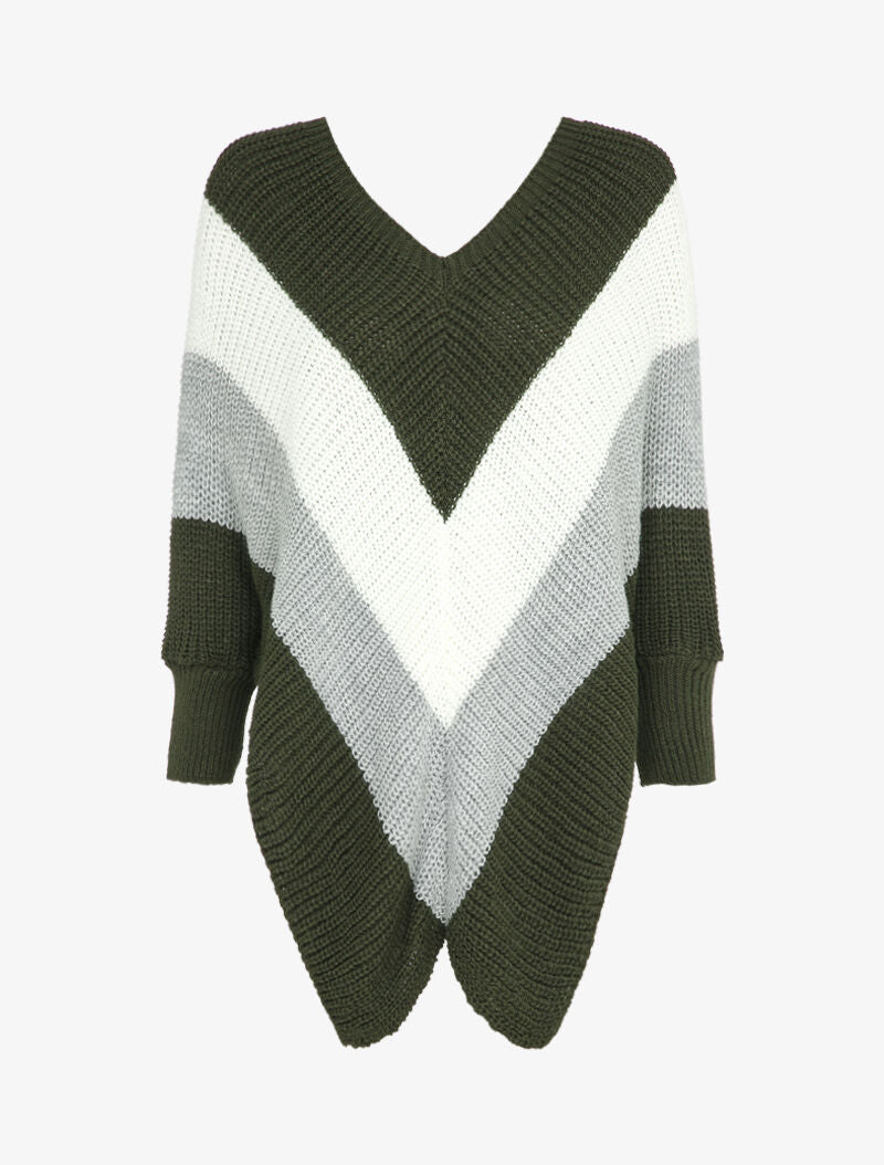 Pull style poncho à bords asymétriques - Kaki - 4