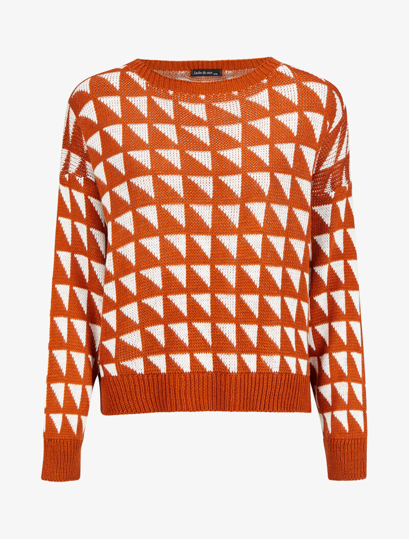 Pull à motifs triangles - Orange/blanc - 1